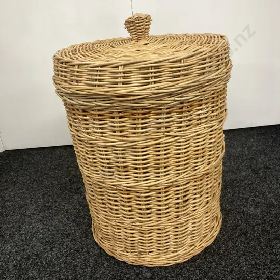 Large Woven Wicker Lidded Basket. 62 x 49cm
